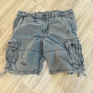 American Eagle Cargo Shorts Mens 38 Gorpcore Baggy Distressed Y2K Gray